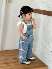 Girls Bow Embellished Wide-Leg Denim Bib Overall - Chambray | 21 Ce...