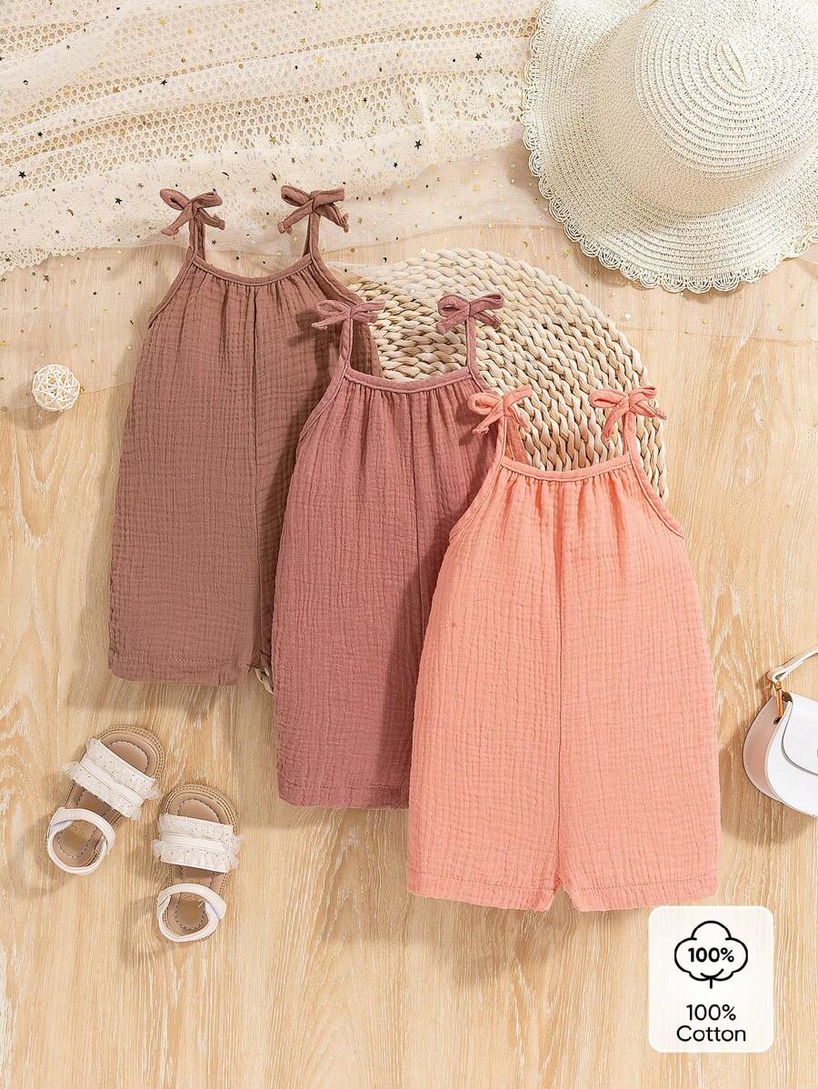 Girls Tie-Strap Muslin Cami Romper Set - Dusty Rose