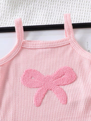 2pcs Baby Girls Bow Appliqué Bodysuit & Ruffle Shorts Set - Blush |...