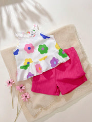 2pcs Girls Floral Peplum Camisole & Shorts Set - Ivory | 21 Century...