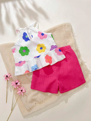 2pcs Girls Floral Peplum Camisole & Shorts Set - Ivory | 21 Century...