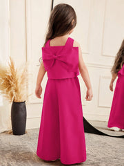 Girls Pearl Embellished Bow-Back Wide-Leg Trouser Set - Fuchsia