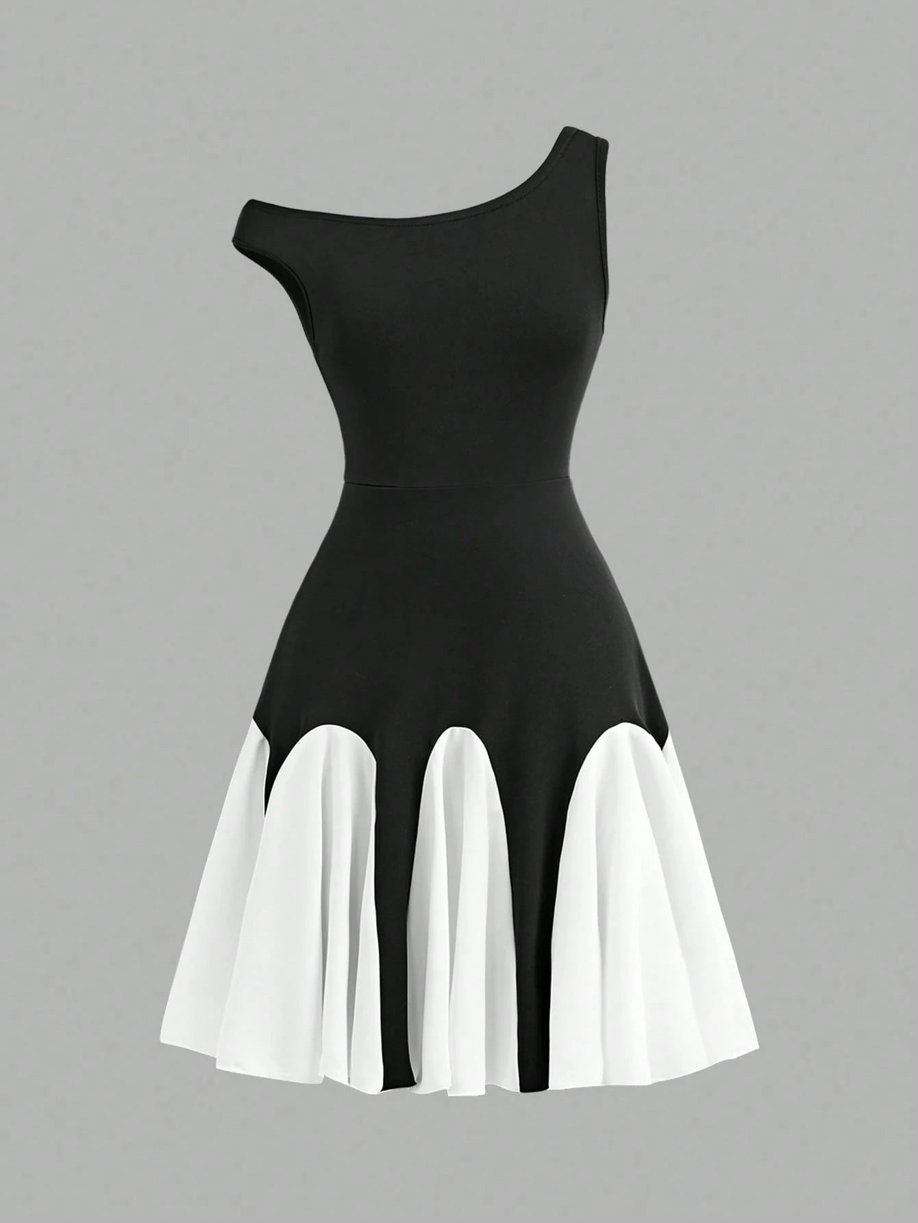 Big Girls Asymmetric One-Shoulder Colourblock Skater Dress - Onyx |...