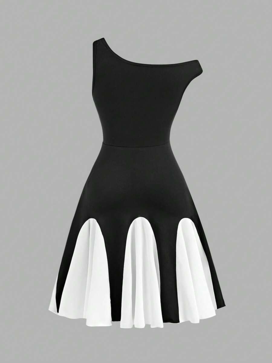 Big Girls Asymmetric One-Shoulder Colourblock Skater Dress - Onyx |...