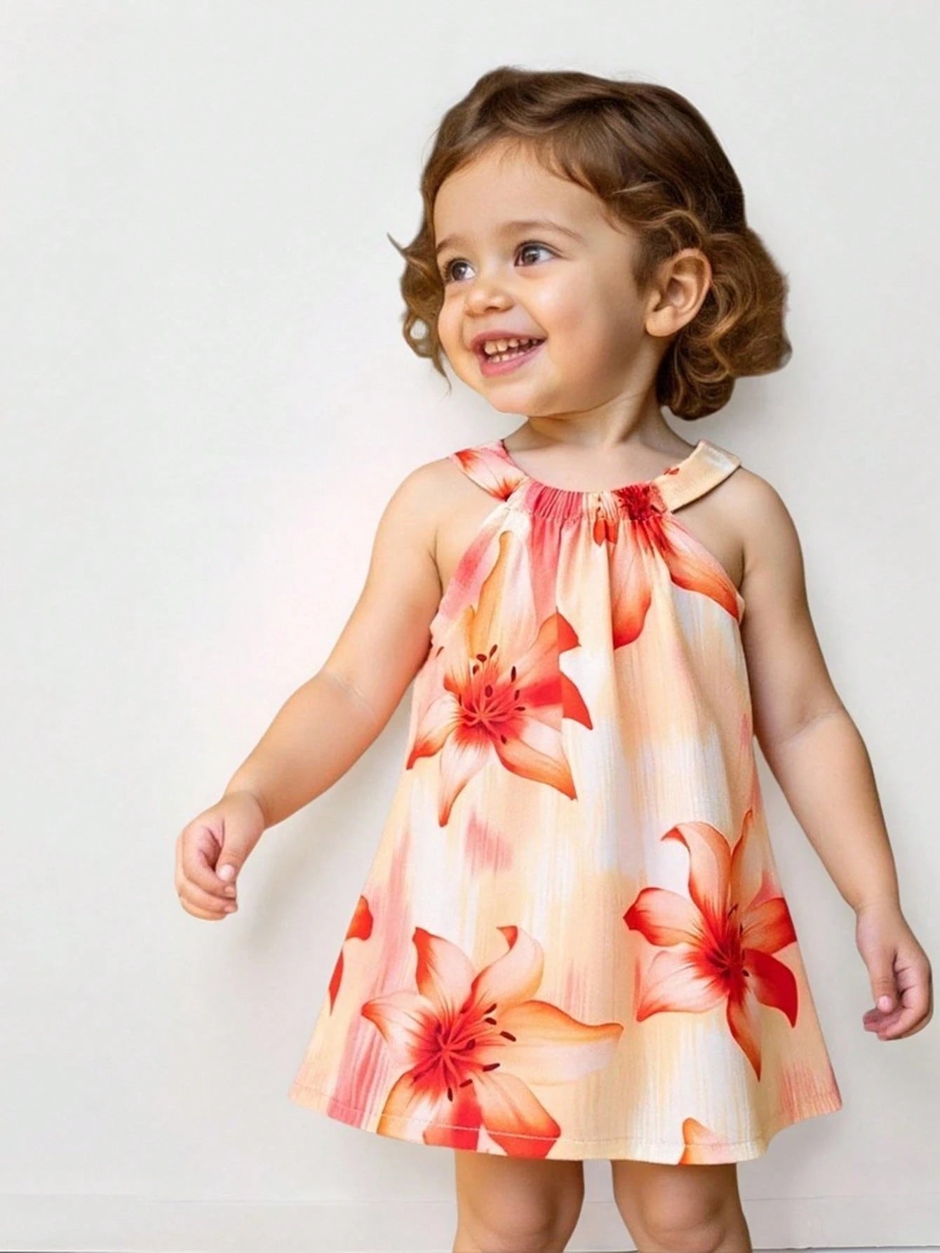 Girls Lily Print Halter Neck A-Line Dress - Champagne | 21 Century ...