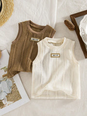 2pcs Boys Crochet-Knit Sleeveless Vest & Tank Set - Latte | 21 Cent...