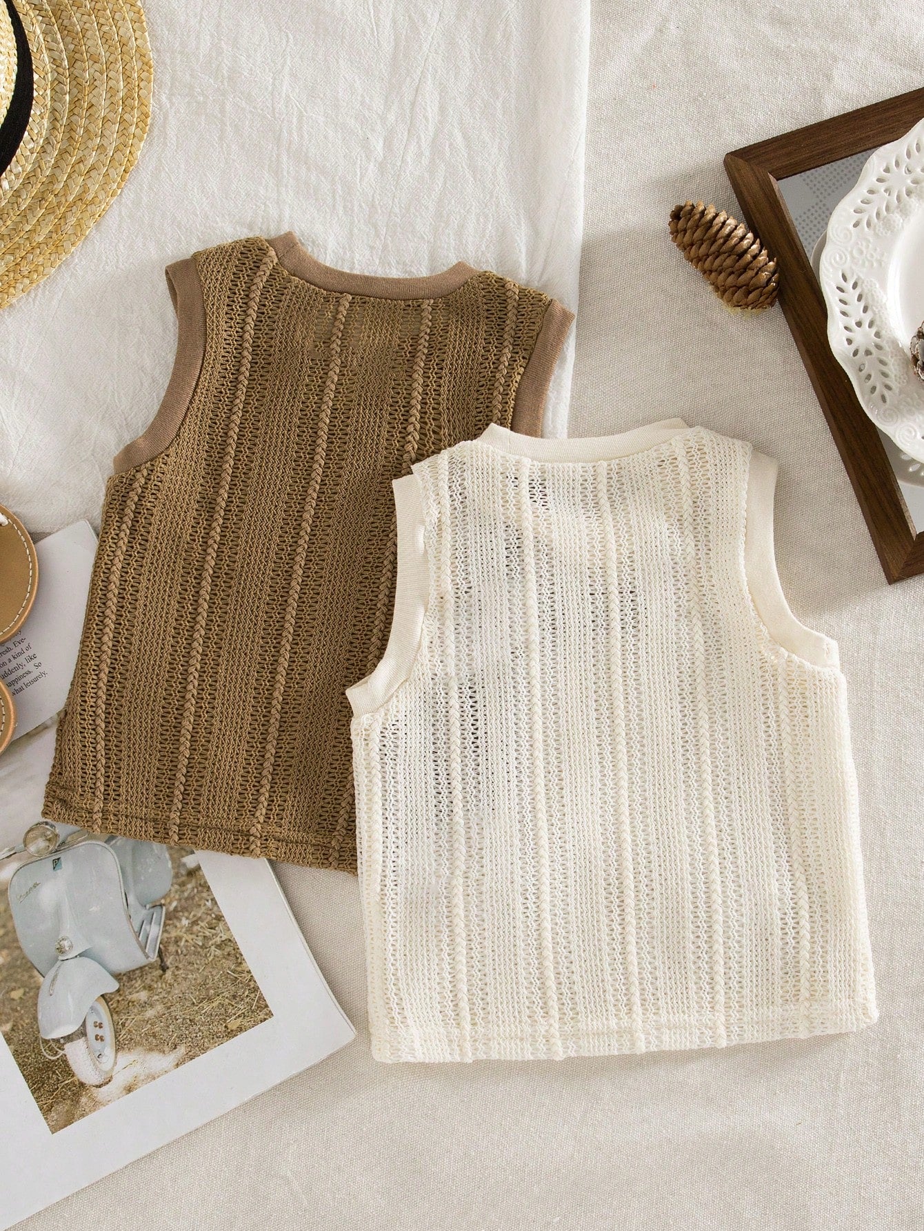 2pcs Boys Crochet-Knit Sleeveless Vest & Tank Set - Latte | 21 Cent...