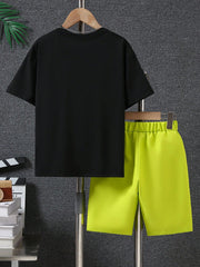 2pcs Boys Utility Pocket Tee & Shorts Set - Golden Yellow