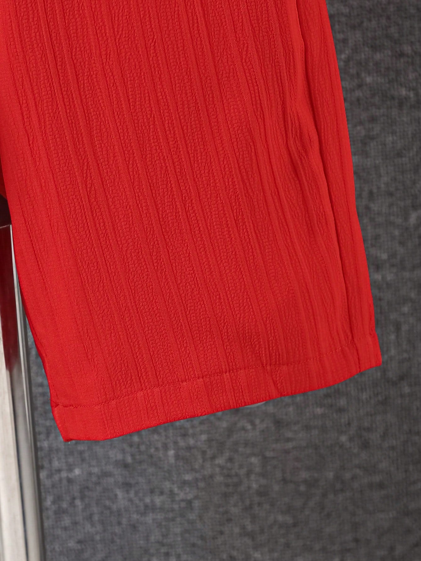 Boys Wavy Texture Shirt & Shorts Set - Brick Red
