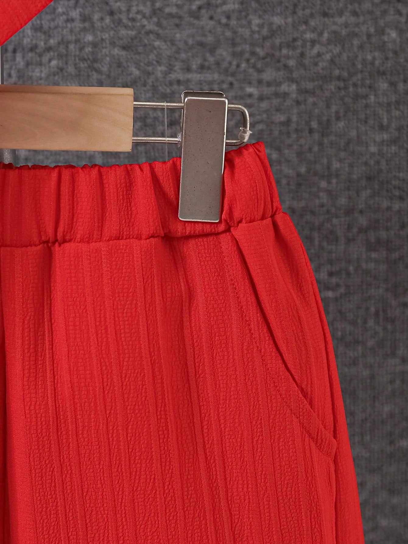 Boys Wavy Texture Shirt & Shorts Set - Brick Red