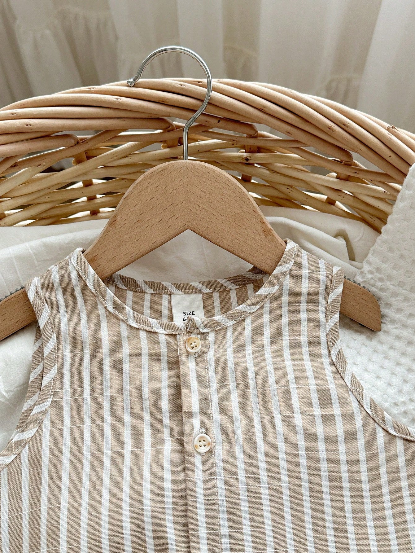 Little Boys Striped Sleeveless Romper & Bucket Hat - Taupe