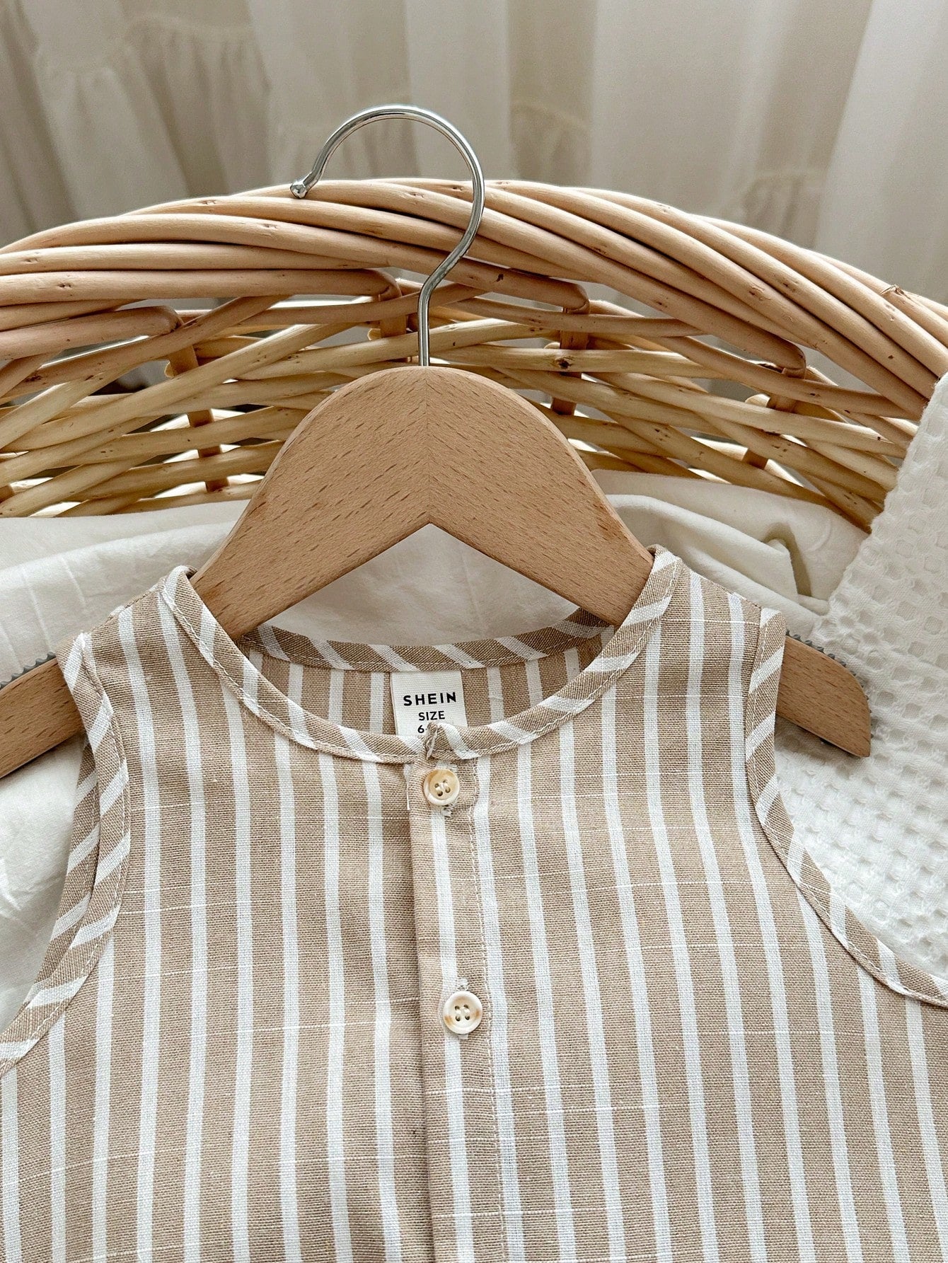 Little Boys Striped Sleeveless Romper & Bucket Hat - Taupe