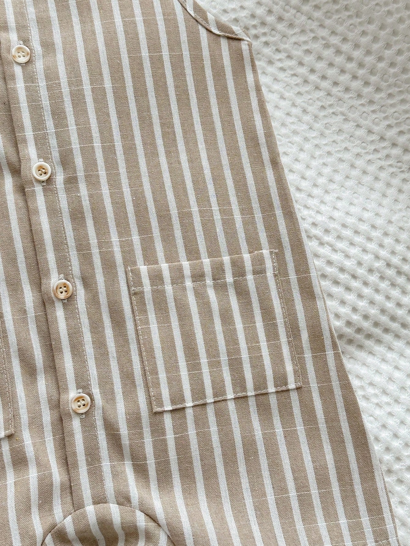 Little Boys Striped Sleeveless Romper & Bucket Hat - Taupe