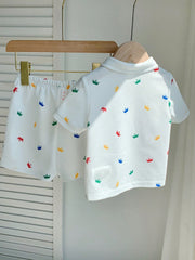 2pcs Boys Crown Print Polo Shirt & Shorts Set - Ivory | 21 Century ...