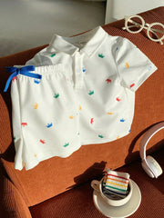 2pcs Boys Crown Print Polo Shirt & Shorts Set - Ivory | 21 Century ...