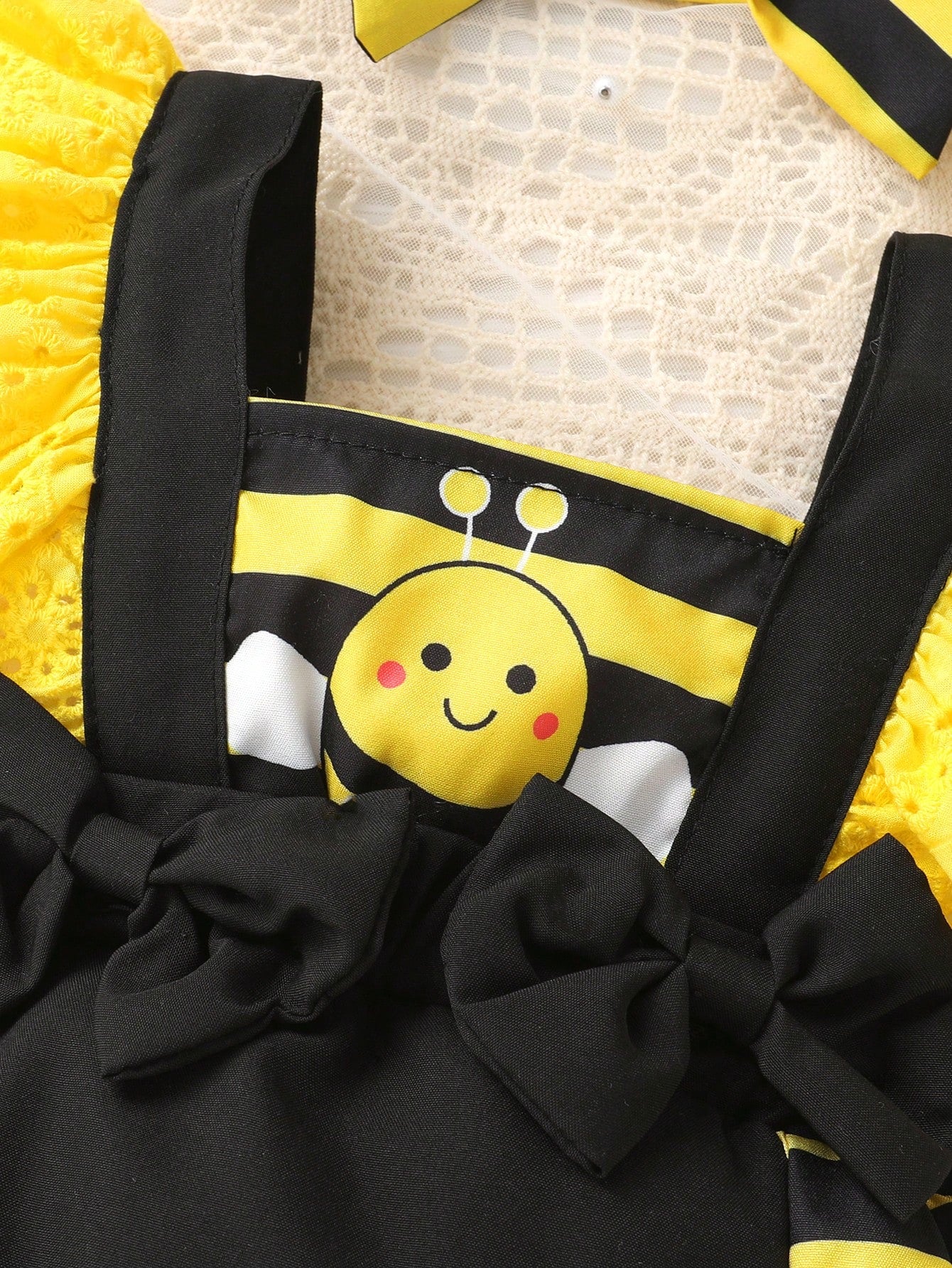 2pcs Baby Girls Bee Print Eyelet Wing Romper & Headband - Onyx | 21...