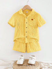 2pcs Little Boys Cable-Knit Texture Shirt & Shorts Set - Buttercup