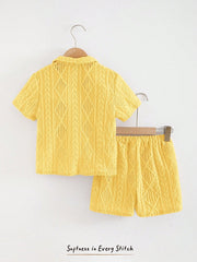 2pcs Little Boys Cable-Knit Texture Shirt & Shorts Set - Buttercup