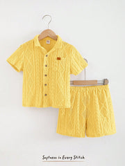 2pcs Little Boys Cable-Knit Texture Shirt & Shorts Set - Buttercup