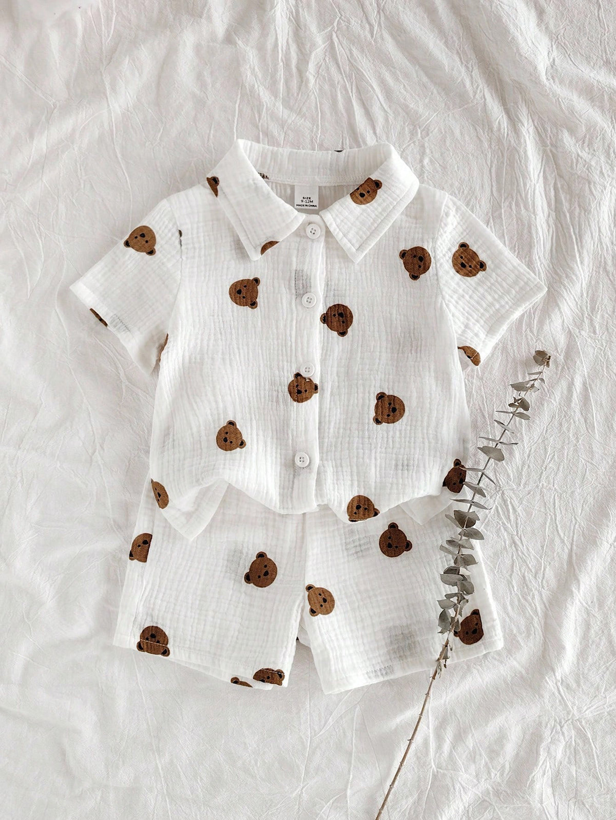 Baby Boys Bear Print Collar Shirt & Shorts Set - Ivory