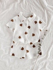 Baby Boys Bear Print Collar Shirt & Shorts Set - Ivory