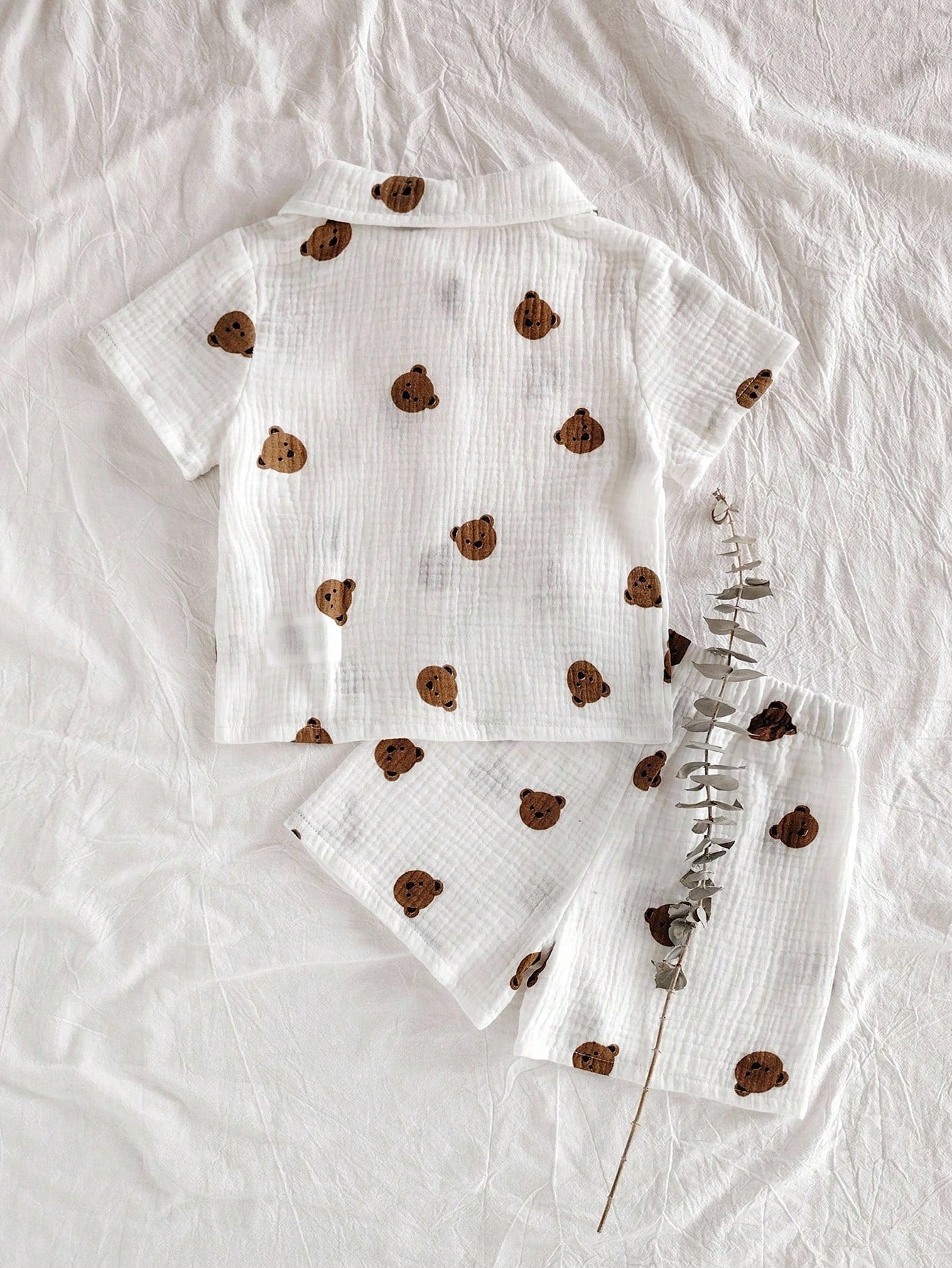 Baby Boys Bear Print Collar Shirt & Shorts Set - Ivory