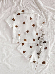 Baby Boys Bear Print Collar Shirt & Shorts Set - Ivory