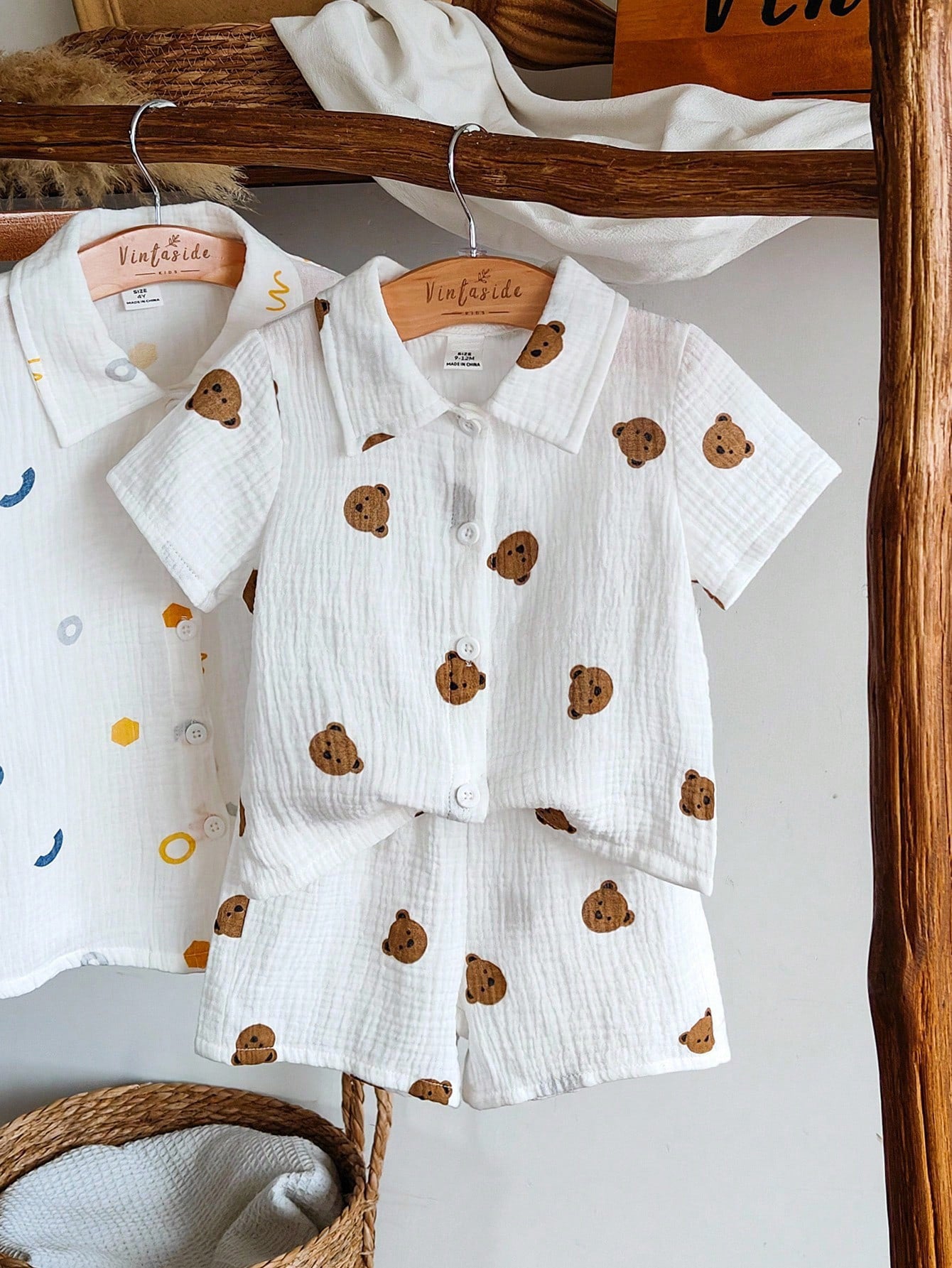 Baby Boys Bear Print Collar Shirt & Shorts Set - Ivory