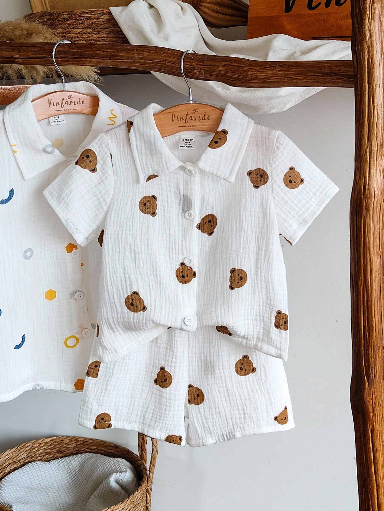Baby Boys Bear Print Collar Shirt & Shorts Set - Ivory