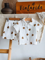 Baby Boys Bear Print Collar Shirt & Shorts Set - Ivory