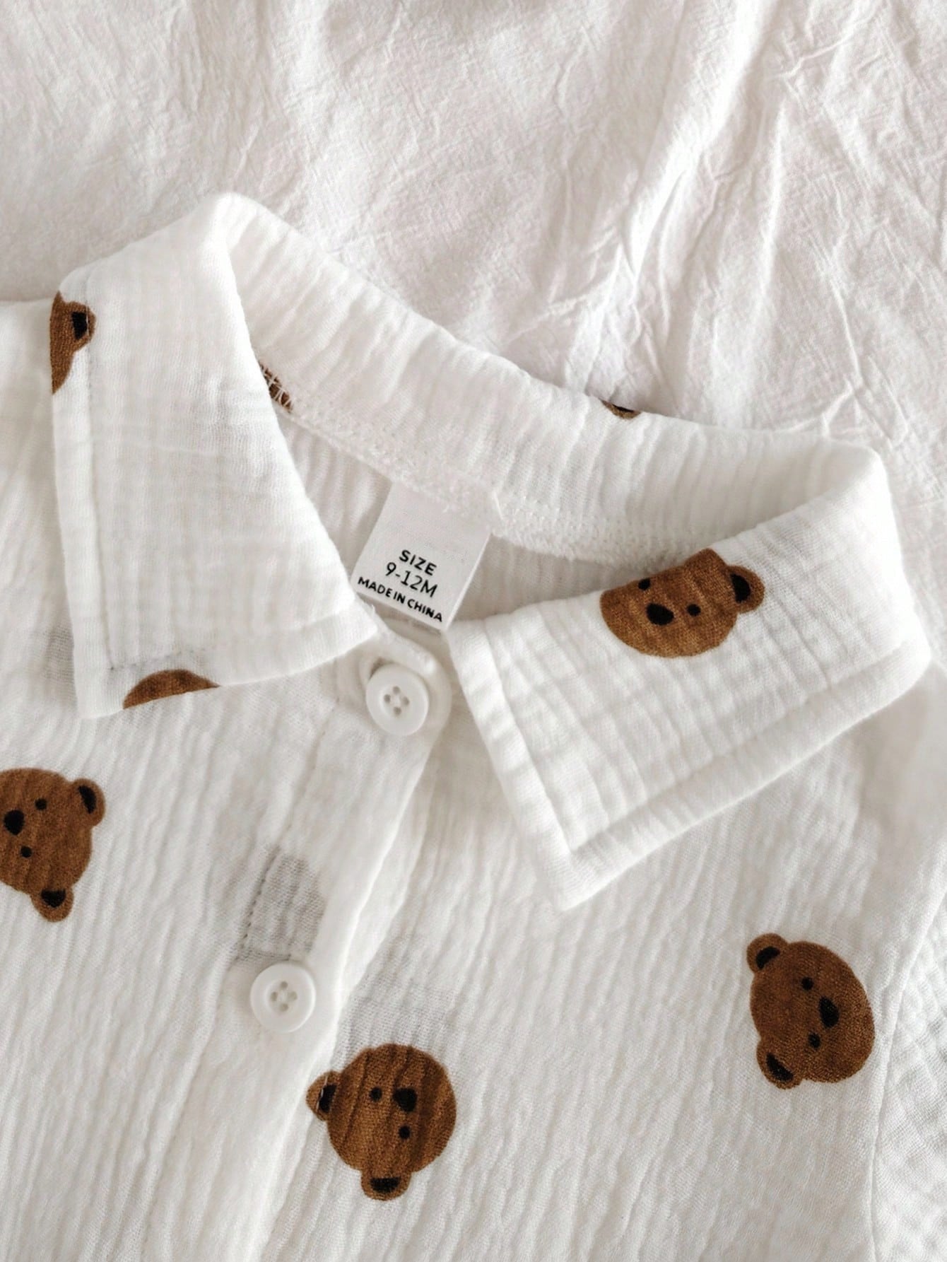 Baby Boys Bear Print Collar Shirt & Shorts Set - Ivory