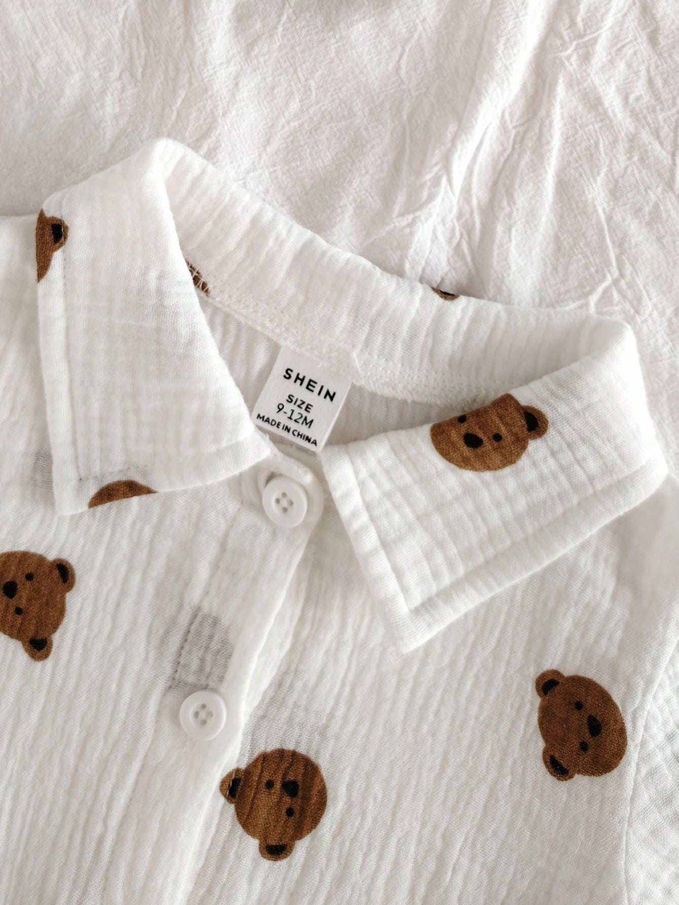 Baby Boys Bear Print Collar Shirt & Shorts Set - Ivory