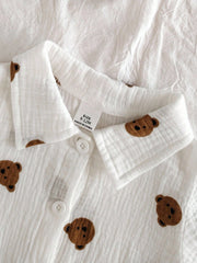 Baby Boys Bear Print Collar Shirt & Shorts Set - Ivory