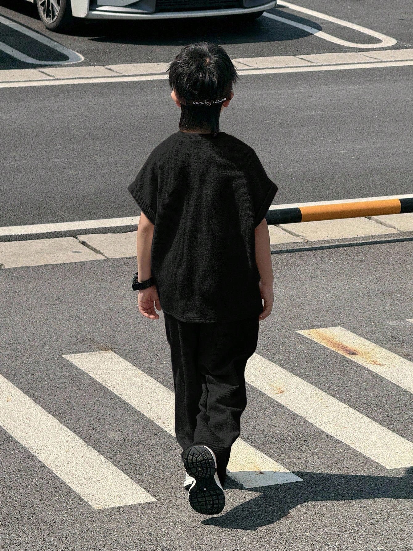 2pcs Boys Waffle-Knit Batwing Top & Wide-Leg Pants Set - Onyx | 21 ...