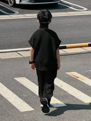 2pcs Boys Waffle-Knit Batwing Top & Wide-Leg Pants Set - Onyx | 21 ...