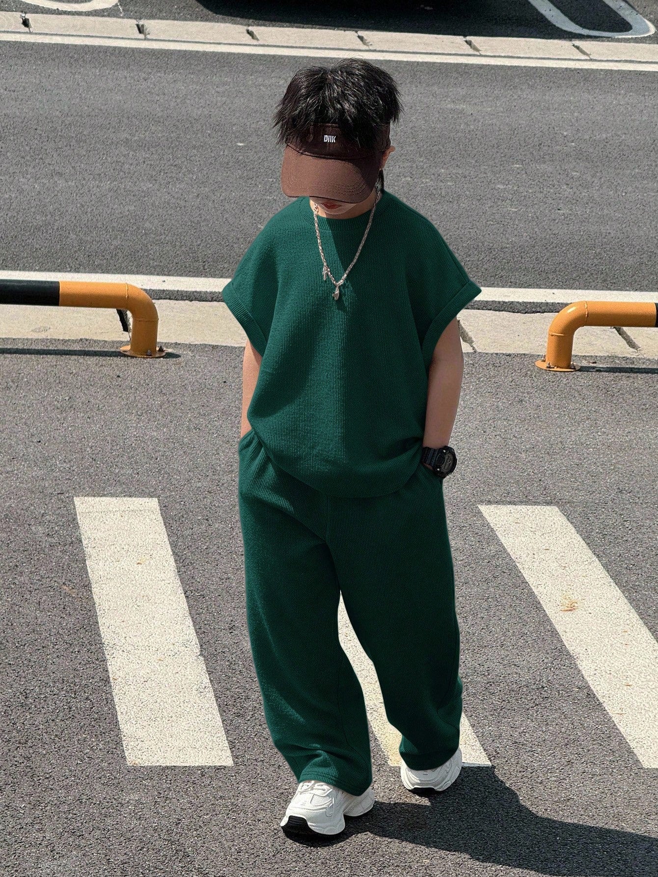 2pcs Big Boys Tank Top & Pants Set - Forest Green