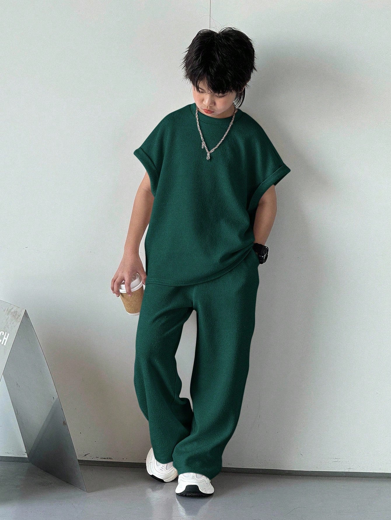 2pcs Big Boys Tank Top & Pants Set - Forest Green