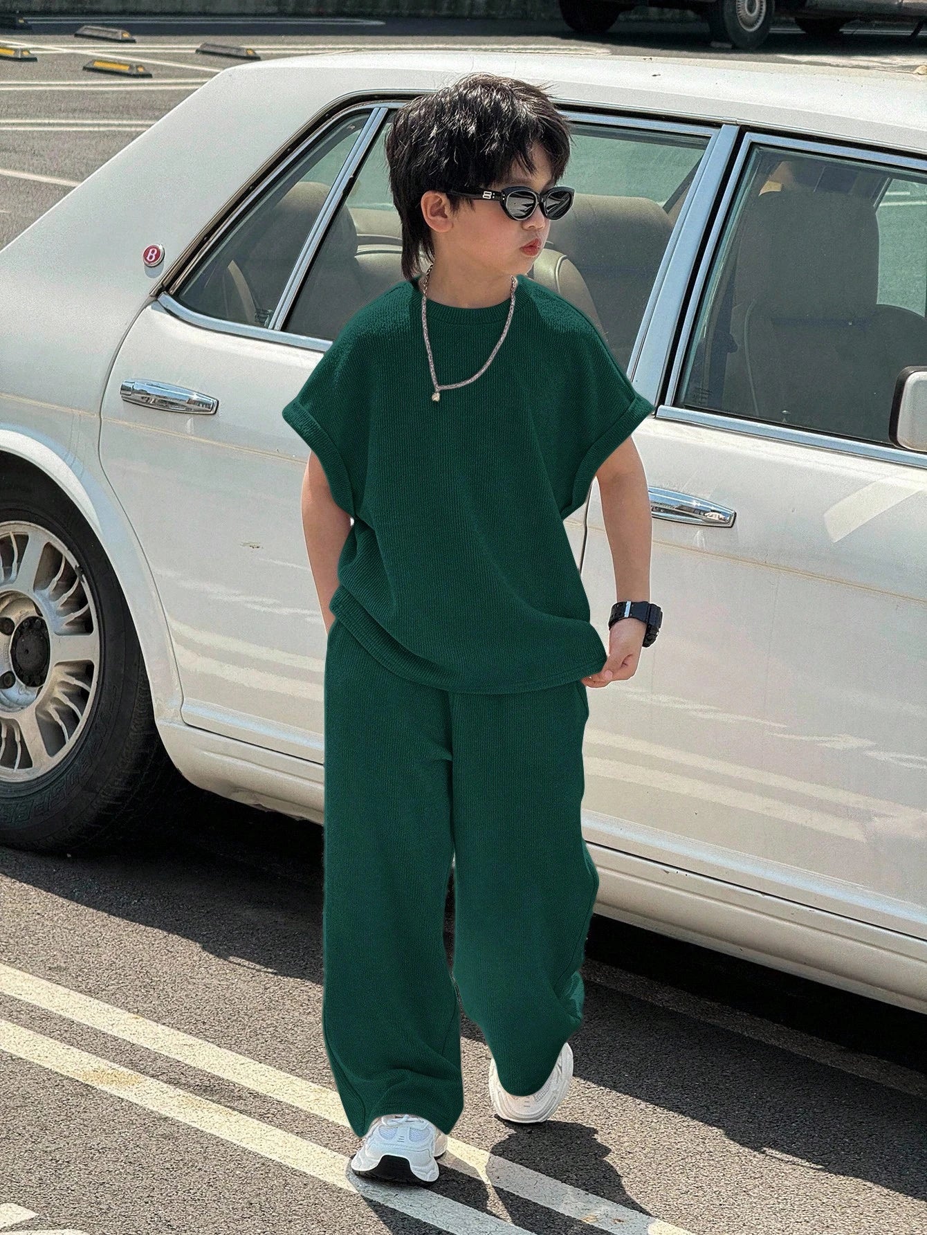 2pcs Big Boys Tank Top & Pants Set - Forest Green