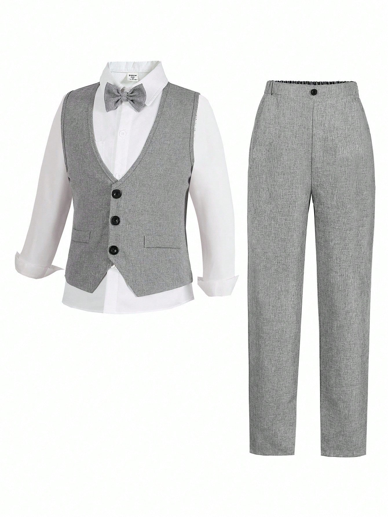 3pcs Boys Formal Waistcoat, Trousers & Bow Tie Set - Slate | 21 Cen...