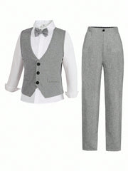 3pcs Boys Formal Waistcoat, Trousers & Bow Tie Set - Slate | 21 Cen...