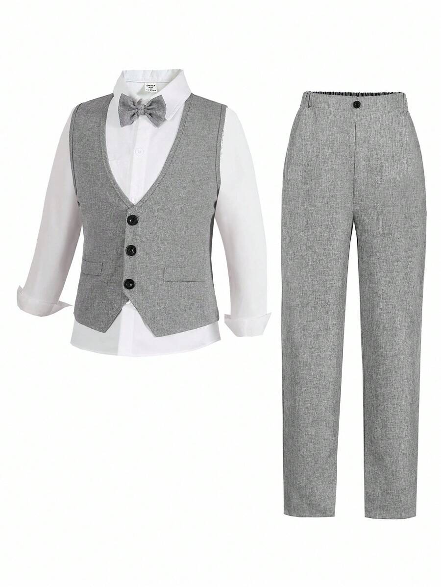3pcs Boys Formal Waistcoat, Trousers & Bow Tie Set - Slate | 21 Cen...