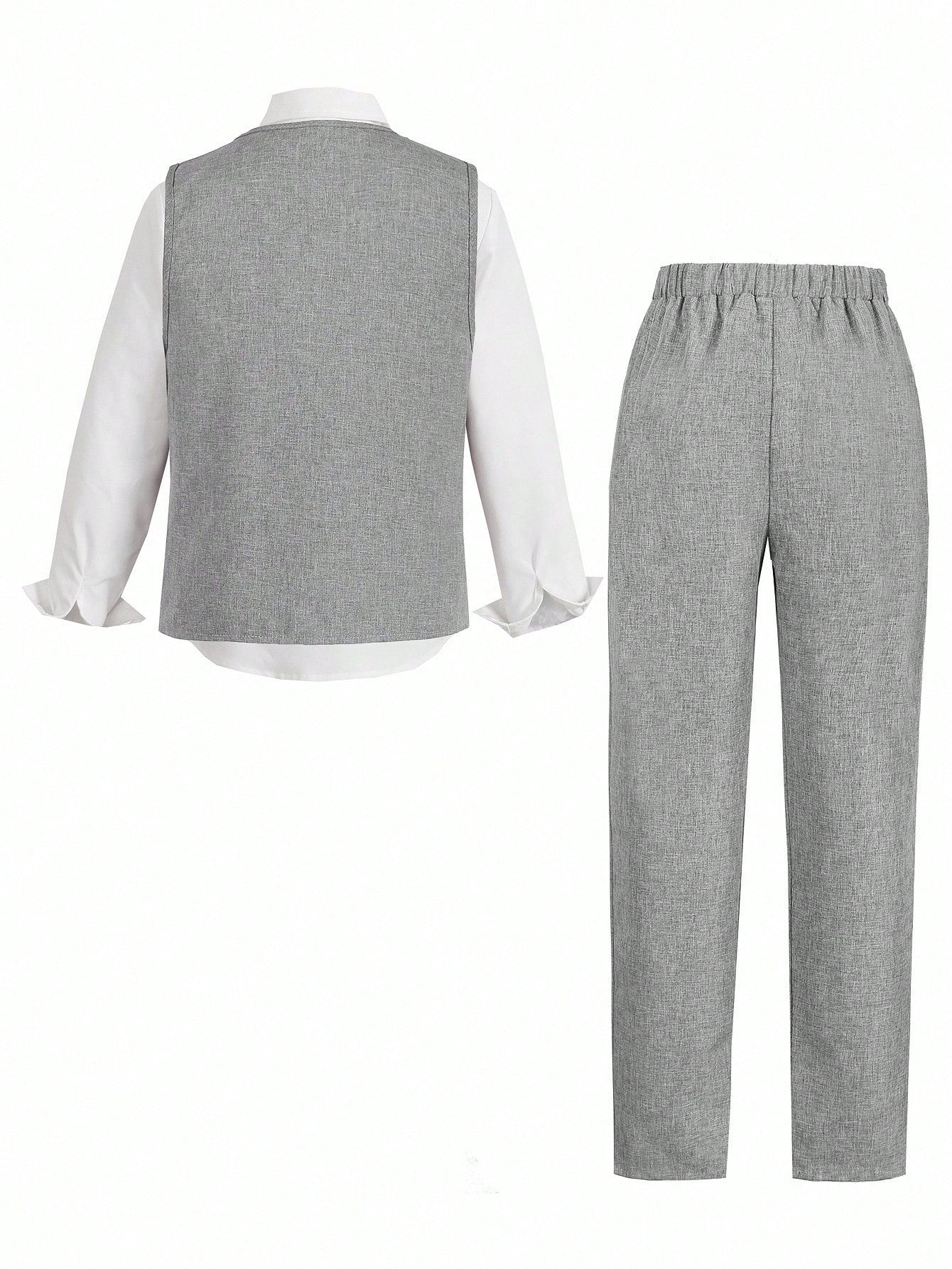 3pcs Boys Formal Waistcoat, Trousers & Bow Tie Set - Slate | 21 Cen...