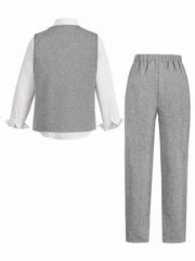 3pcs Boys Formal Waistcoat, Trousers & Bow Tie Set - Slate | 21 Cen...