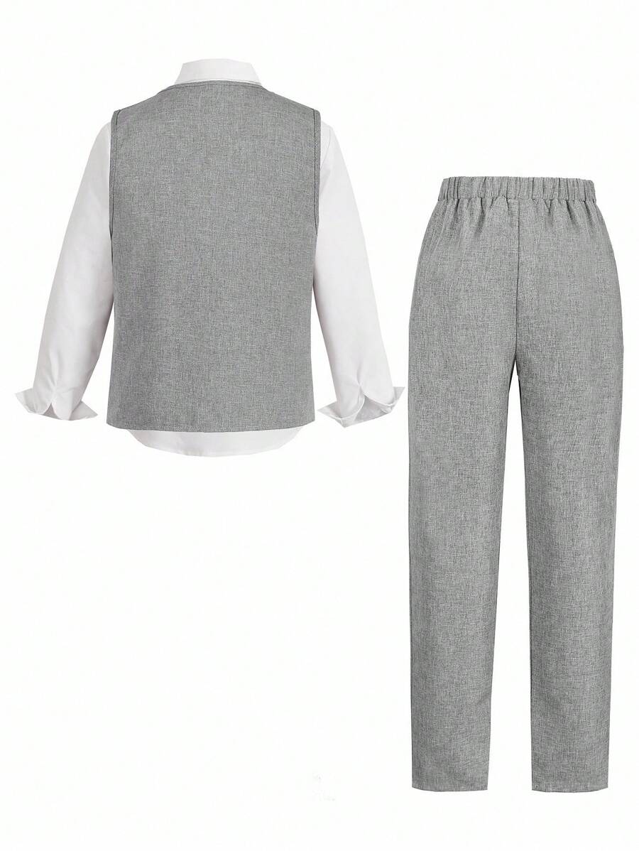 3pcs Boys Formal Waistcoat, Trousers & Bow Tie Set - Slate | 21 Cen...