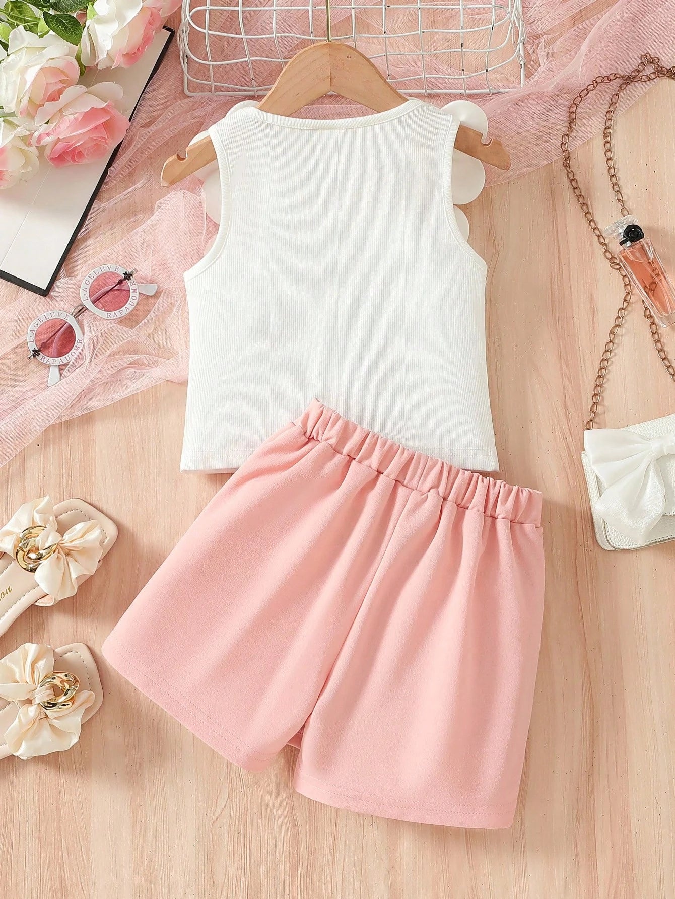 2pcs Girls 3D Floral Pearl Tank Top & Skort Set - Blush | 21 Centur...