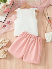 2pcs Girls 3D Floral Pearl Tank Top & Skort Set - Blush | 21 Centur...