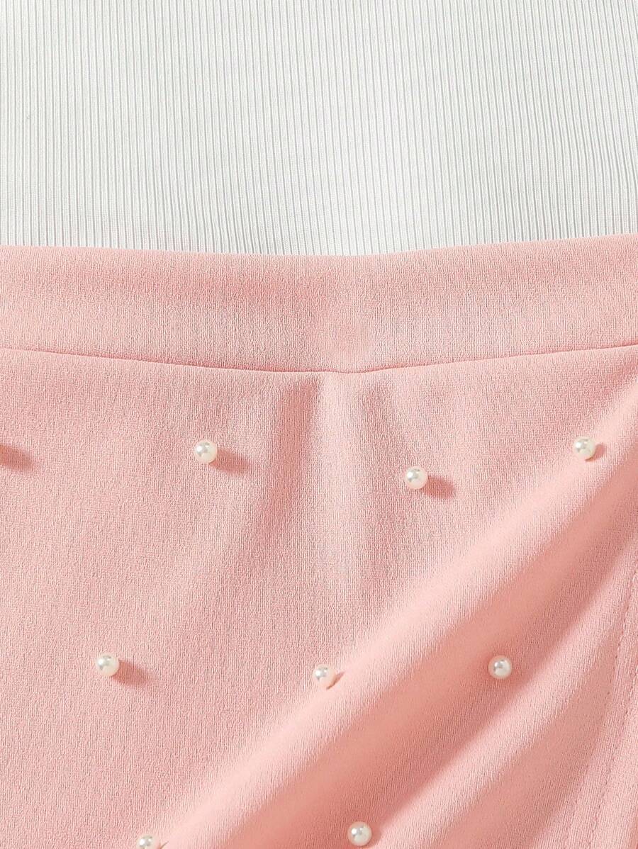 2pcs Girls 3D Floral Pearl Tank Top & Skort Set - Blush | 21 Centur...