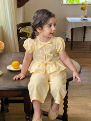 2pcs Girls Striped Bow Peplum Top & Wide-Leg Pants Set - Buttercup ...