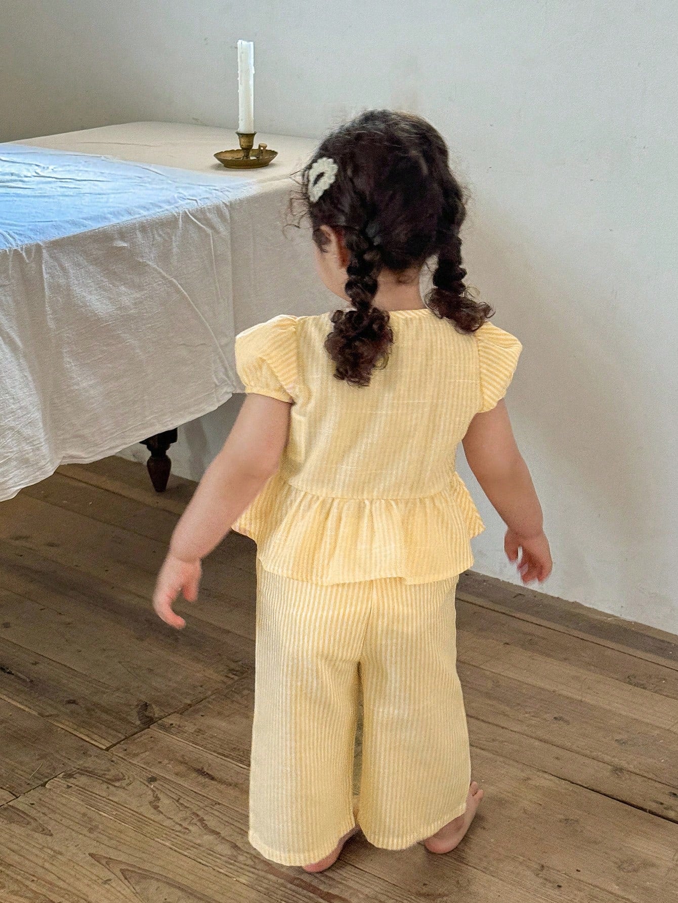 2pcs Girls Striped Bow Peplum Top & Wide-Leg Pants Set - Buttercup ...