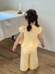 2pcs Girls Striped Bow Peplum Top & Wide-Leg Pants Set - Buttercup ...